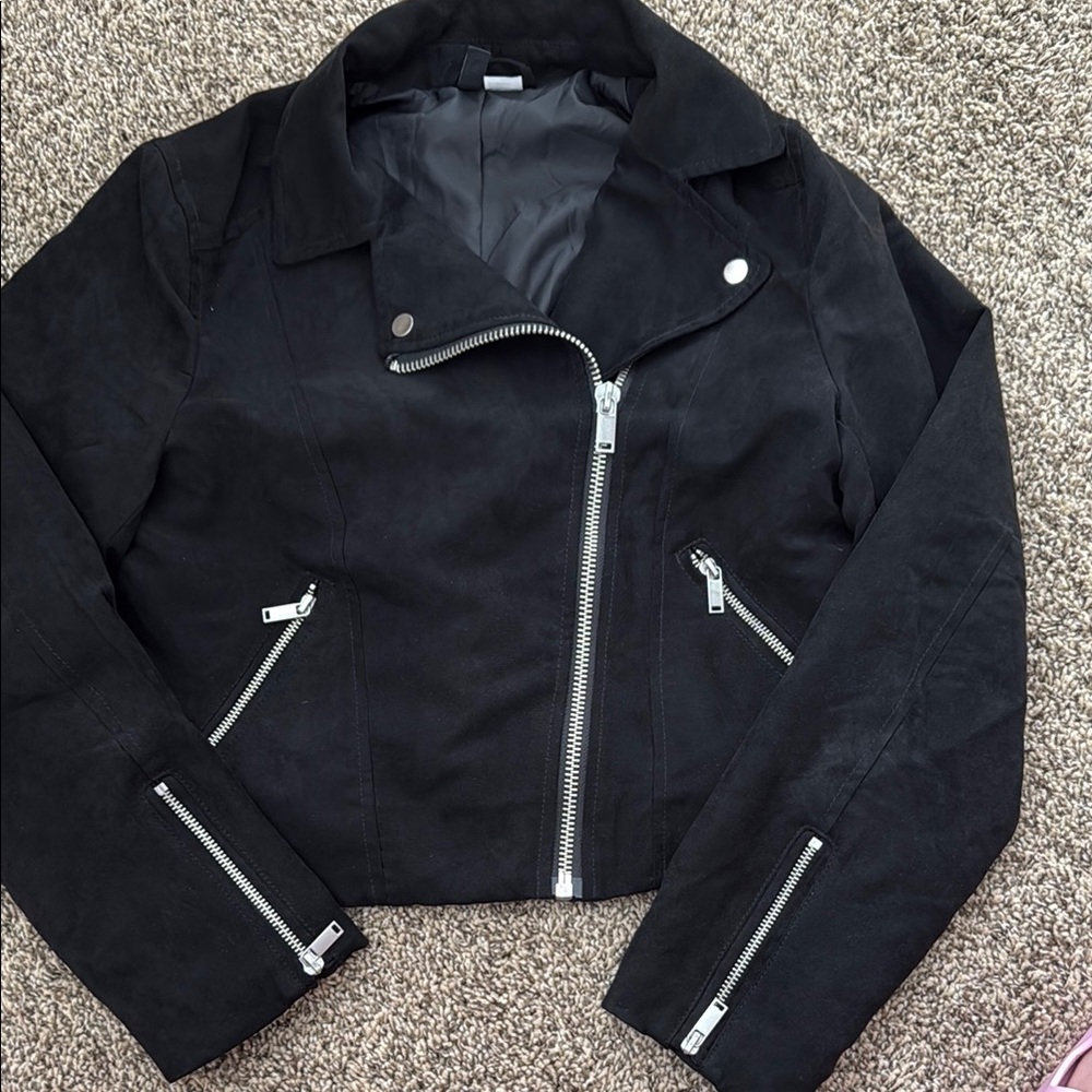 Divided Black Leather Jacket with Silver Accents